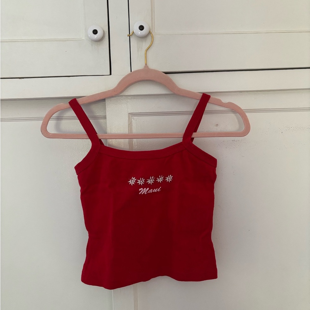 Red Maui floral cropped tank top